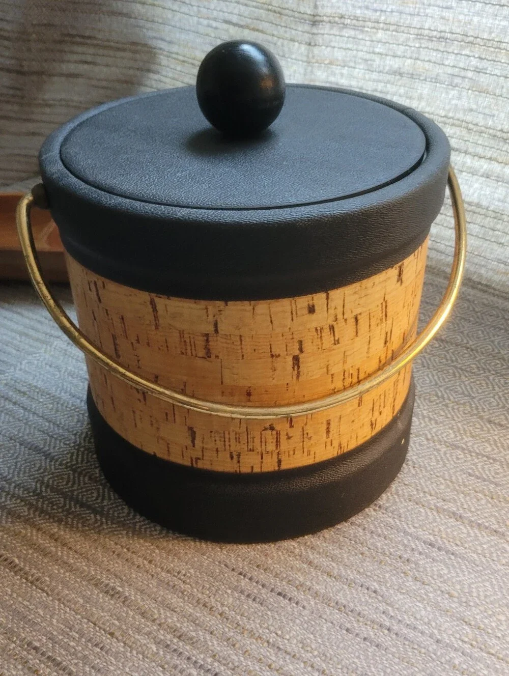 Vintage Kraftware ice bucket With Cork Accent Ice Bucket with Gold Handle